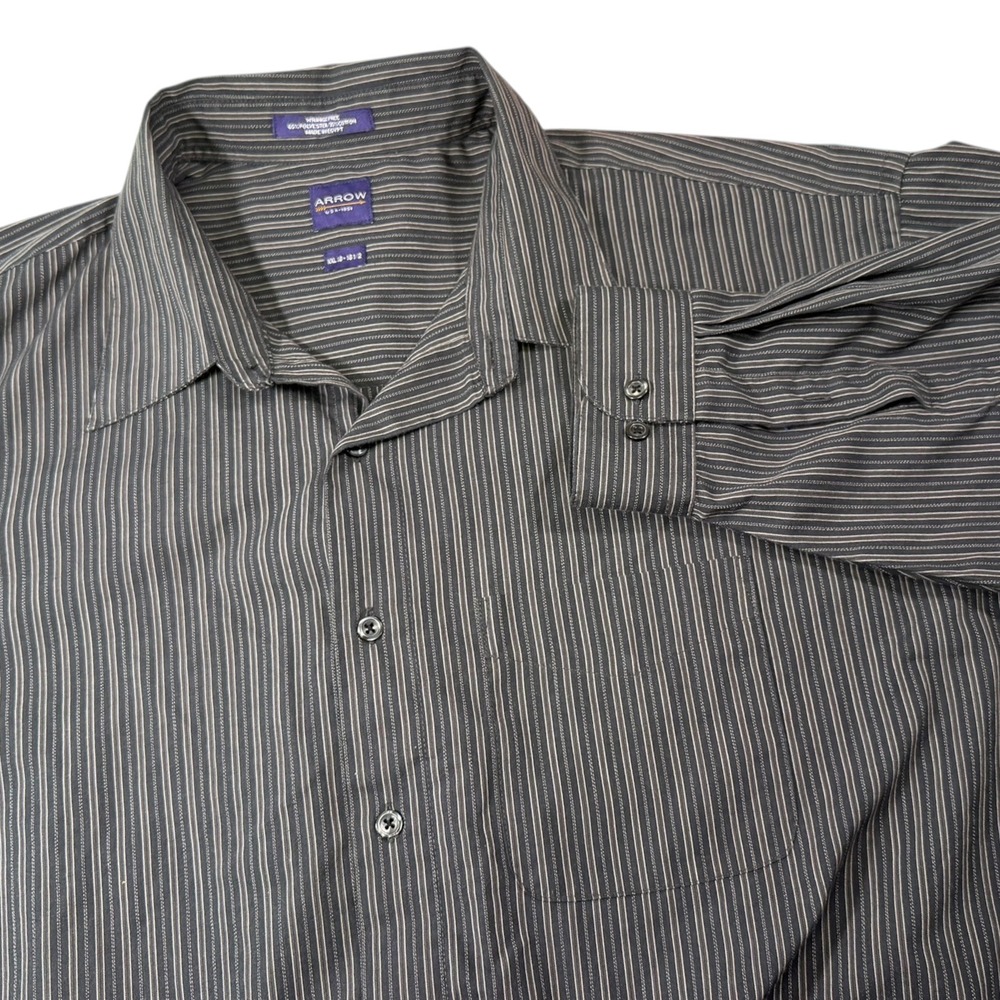 Arrow XXL Grey Pinstripe Button Down Shirt Long Sleeve Wrinkle Free Business
